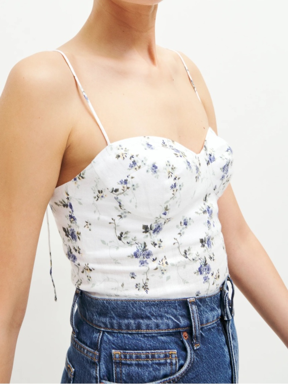 Reformation White Floral Spaghetti-Strap Corset Camisole